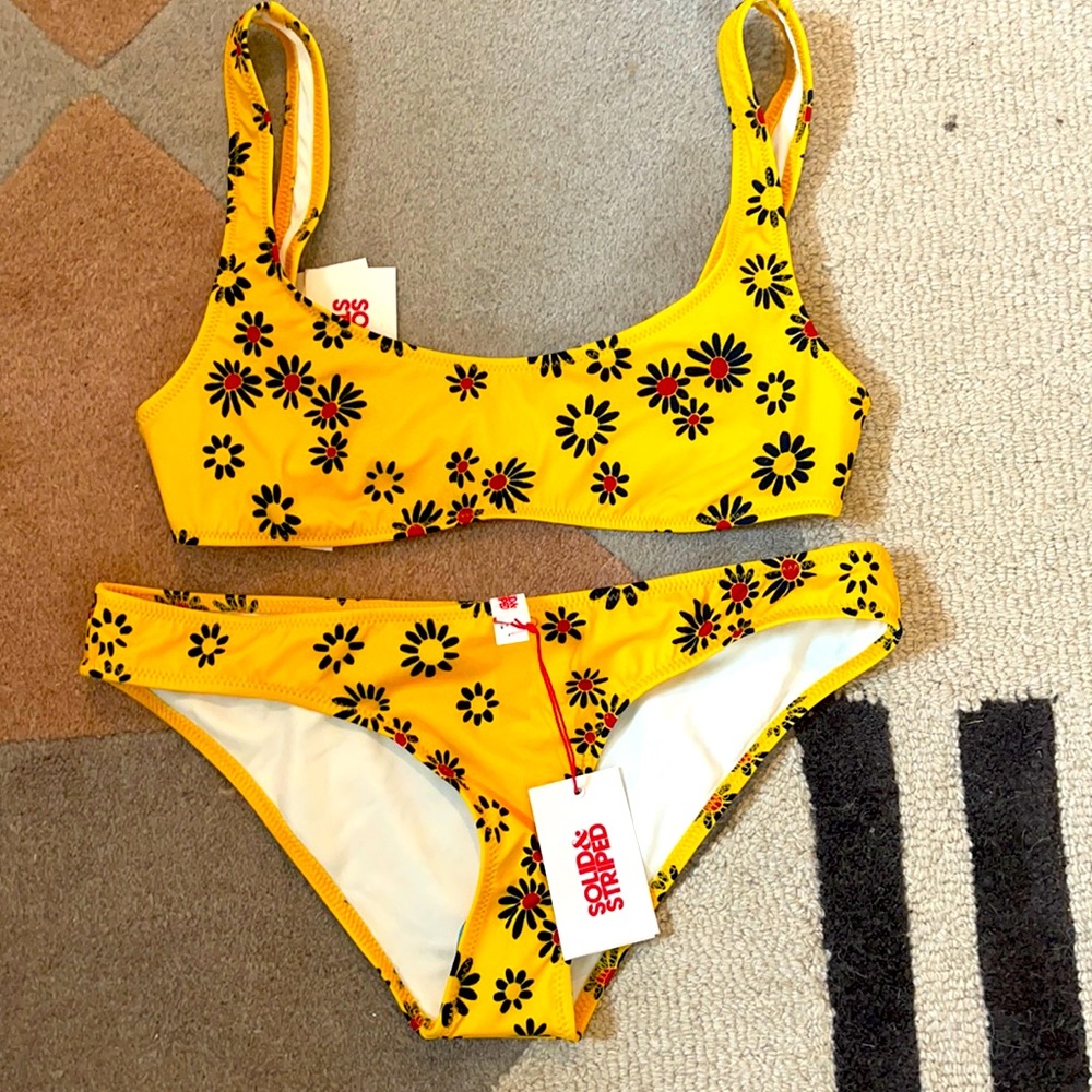 Solid and striped floral bikini